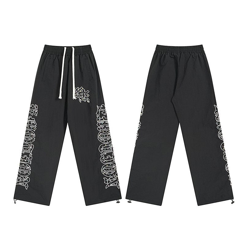 MIXED EMOTION Black Graphic Drawstring Pants