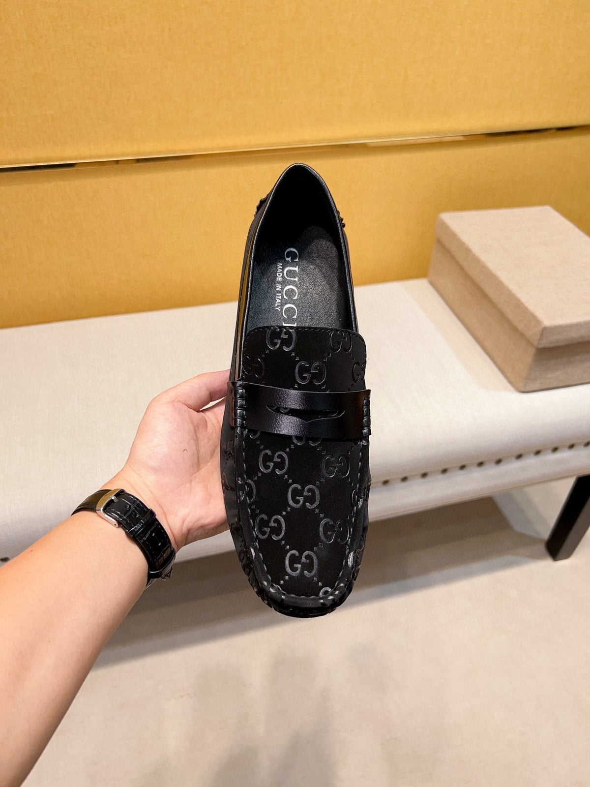 Gucci Men's Black Patterned Loafers